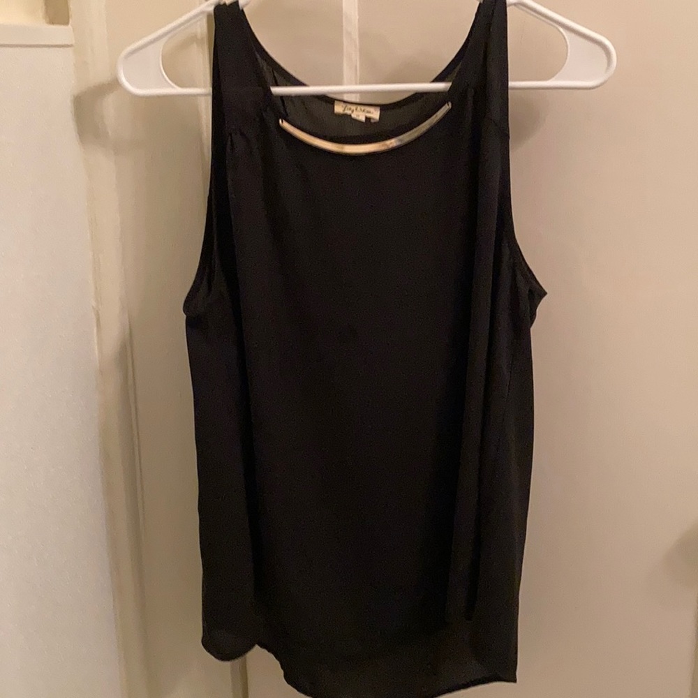 3/$15 ✨ Black chiffon blouse with gold highlight
